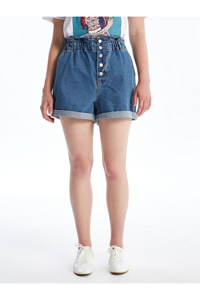 LC Waikiki Women's Jean Shorts - Straight Cut with Elastic Waist