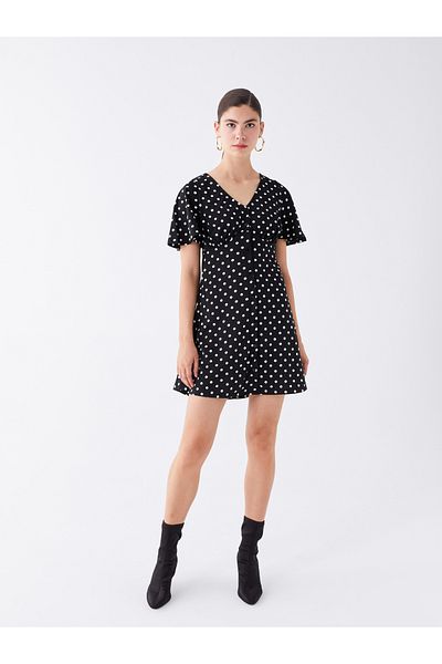 LC Waikiki Polka Dot V-Neck Women's Dress - Short Sleeve