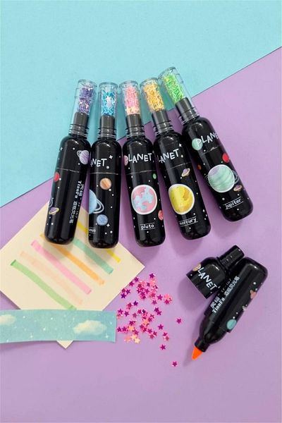 KAVİR Astronaut Star Glitter 6 Color Highlighter Set