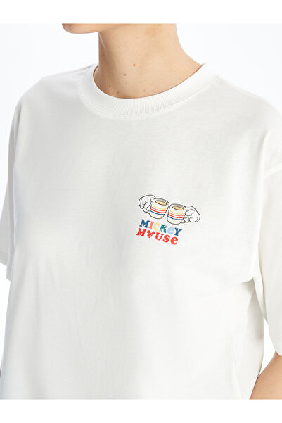 LC Waikiki Mickey egér nyomott túlméretes női póló - szűk nyakú, rövid ujjú