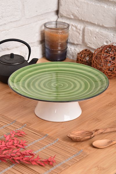 ŞURA MUTFAK Green 25 Cm Serving Presentation Plate - Footed