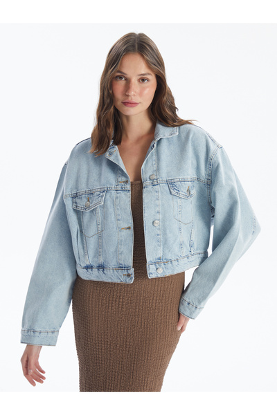 LC Waikiki Női farmer dzseki - inggallér, egyenes, hosszú ujjú, vágás