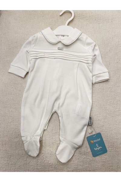 Babydola White Oeganic Jumpsuit for Baby Boy - Plain Baby Collar