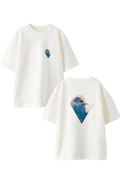 NMG TEKSTİL Λευκό Unisex Oversize Cotton Surf T-shirt - Μπροστά και πίσω με σ...