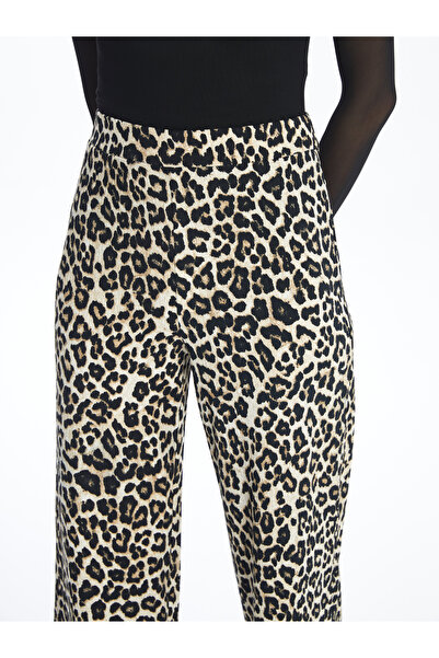 LC Waikiki Široká noha s leopardím vzorem – dámské kalhoty s elastickým pasem