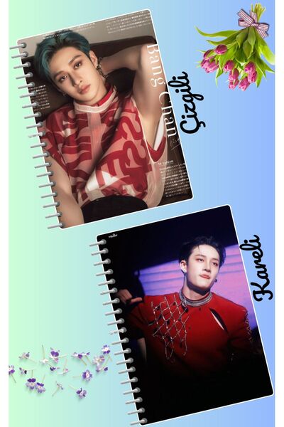 animeandyourworld Bang Chan stray kids defter seti 2 adet A4 boyutu 21*30 çiz...
