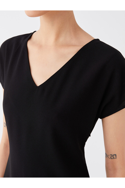 LC Waikiki Γυναικείο Φόρεμα - V-λαιμόκοψη, Μασίφ, Κοντό μανίκι