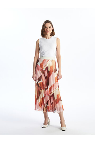 LC Waikiki Patterned Chiffon Women's Skirt - Elastic Waist