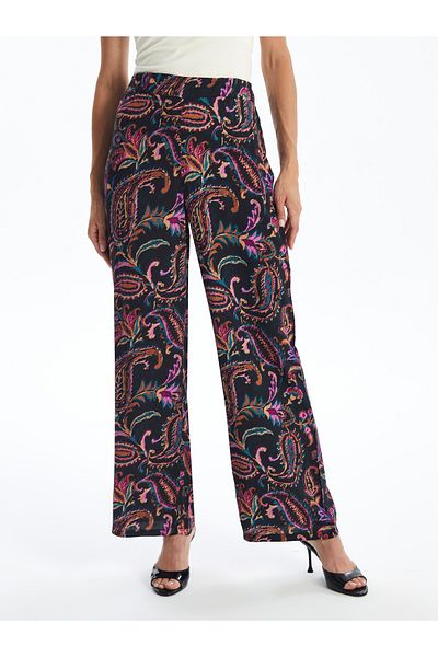 LC Waikiki Gemusterte, bequeme, geformte Damenhose mit elastischem Bund