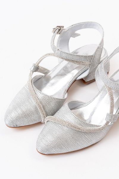 p papuccum ortopedi çocuk ayakkabıları Shiny Silver Girl's Evening Dress Heeled Shoes