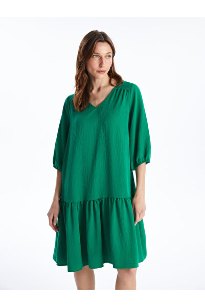 LC Waikiki Dámské šaty - výstřih do V, pevný balónový rukáv