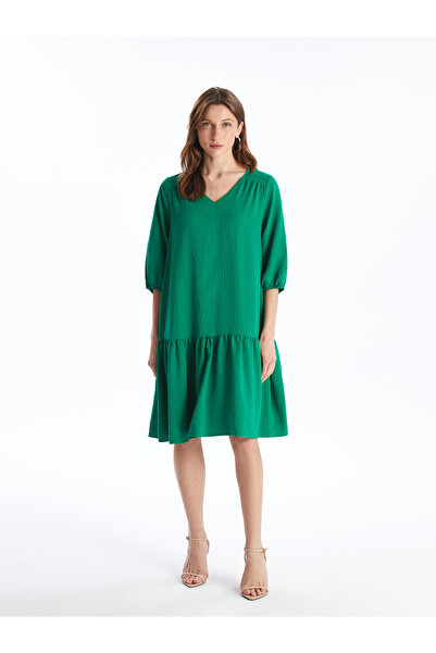 LC Waikiki Dámské šaty - výstřih do V, pevný balónový rukáv