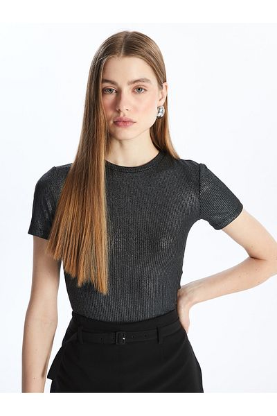 LC Waikiki Metallic T-Shirt für Damen - Rundhalsausschnitt, gerader Schnitt