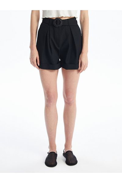 LC Waikiki Linen Look Women's Shorts with Waist Belt