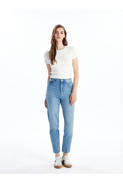 LC Waikiki Zerrissene, detaillierte Mom-Fit-Jeanshose für Damen