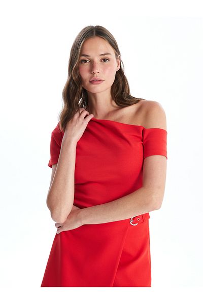 LC Waikiki Γυναικείο T-Shirt - Boat Neck, Μασίφ, κοντομάνικο