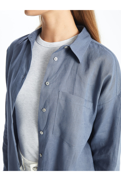 LC Waikiki Düz Uzun Kollu Oversize Keten Kadın Gömlek