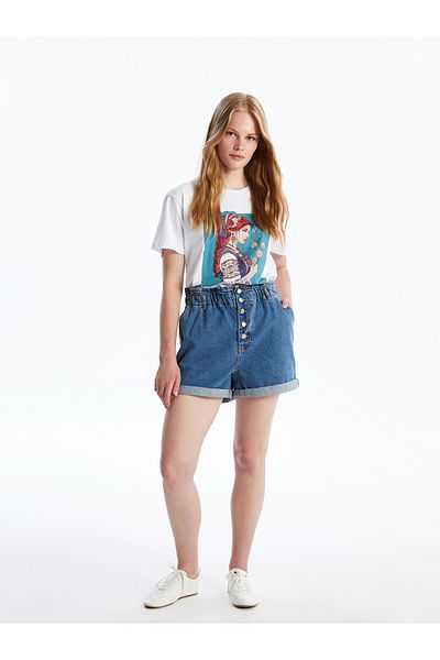 LC Waikiki Women's Jean Shorts - Straight Cut with Elastic Waist