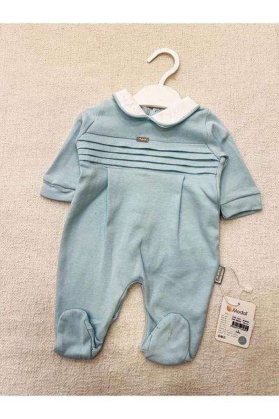 Babydola White Oeganic Jumpsuit for Baby Boy - Plain Baby Collar