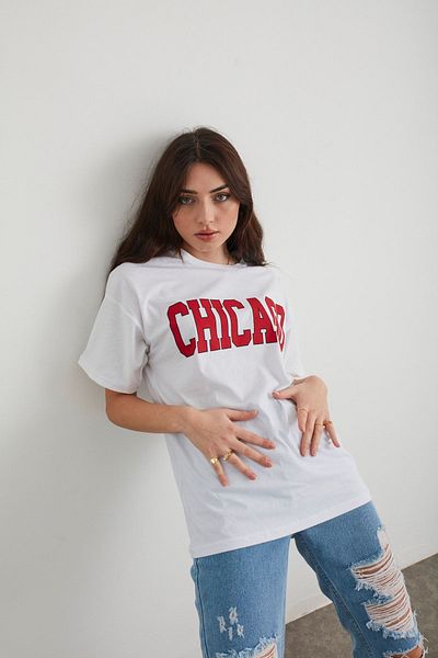Mad&Calf Γυναικείο μπλουζάκι με στάμπα Chicago Oversize