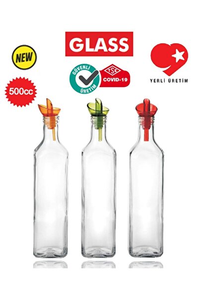 Peaceful 3'lü Set Herbiri 500 Cc Kombin Renkli Cam Kare Yağlık-sirkelik-sosluk