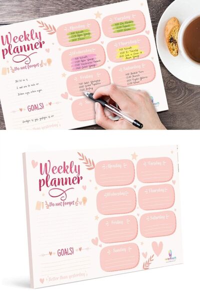 colortouch Pink Heart Weekly Planner - Εβδομαδιαίο Σημειωματάριο