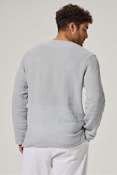 White By Nature Long Sleeve Studded Grey Men's T-Shirt