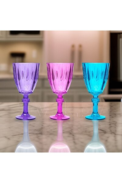 Peaceful 200 cc Renkli ve Ayaklı 3'lü Kadeh Seti