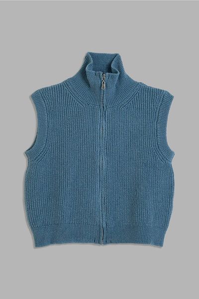 summer people Vestă lungă, cu guler înalt, cu fermoar, albastru