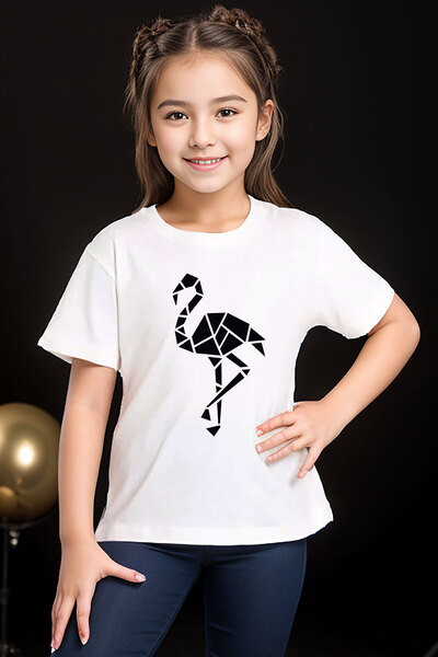 WİDİ Origami Flamingo Štampano 100% pamuk Devojčica Dete Dečak Bela T-shirt