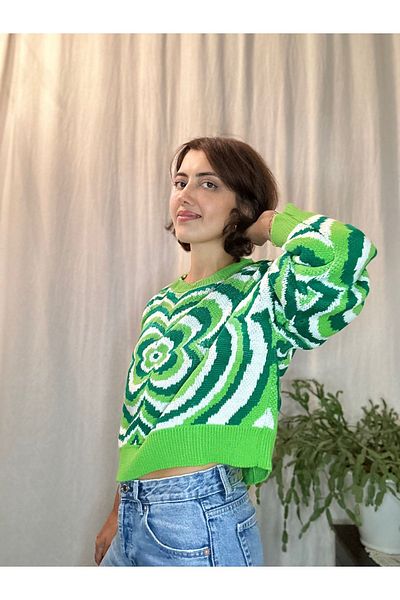 soBasic Pulover de tricotaj cu inimă jacquard portocaliu cu decolteu