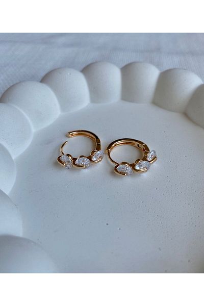 DEMOKAN Three Diamond Jewelled Hoop Women's Earrings