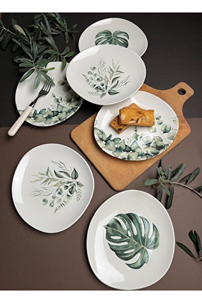 tabakevi Tabak Evi Porselen Hoja Verde Pebble Pasta Takımı 19x21cm 6 Parça