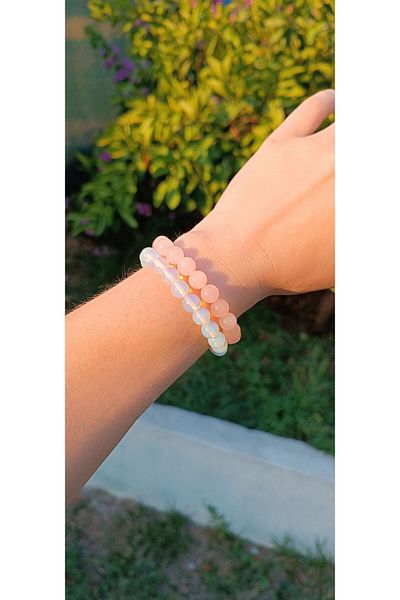 CessNova Opal Moonstone and Pink Quartz Bracelet Set
