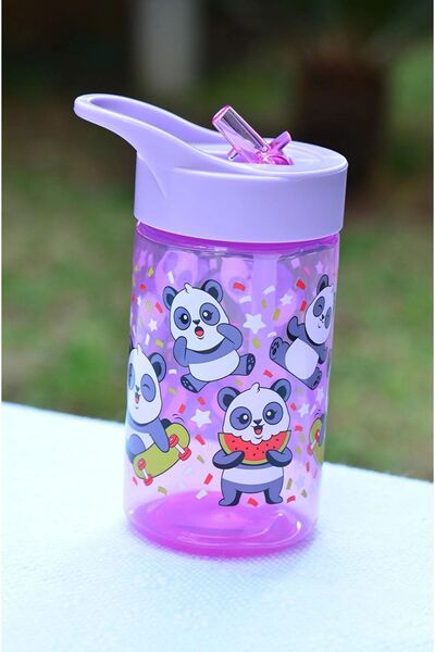 Peaceful 24'lü Paket Bpa Free 430 Cc Pembe Renk Sevimli Panda Desenli Pipetli Suluk Ve Matara