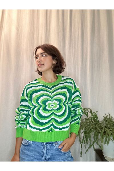 soBasic Pulover de tricotaj cu inimă jacquard portocaliu cu decolteu