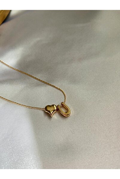 SWORDS CONCEPT Altın Kaplama Kalpli U Harfli Kolye