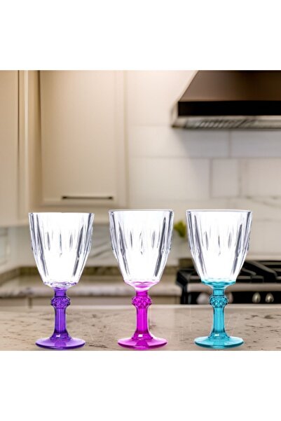 Peaceful 200 cc Renkli ve Ayaklı 3'lü Kadeh Seti 4