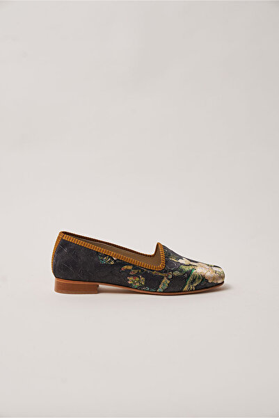 Nomads Felt %100 İpek-Hakiki Deri Kadın Babet | Kösele Taban | Van Gogh Badem...