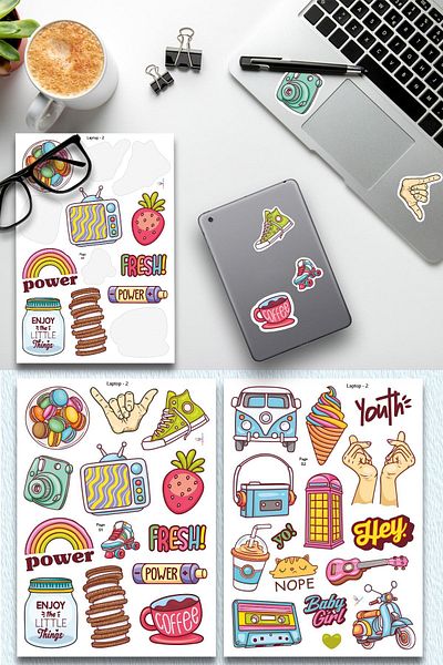 colortouch مجموعة ملصقات للهاتف المحمول والكمبيوتر المحمول والكمبيوتر المحمول 2 (28 قطعة وصفحتين مقاس A5)