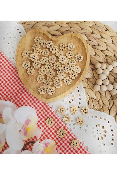 ilmekhobievi Wooden Button Flower 13 mm 15Pcs