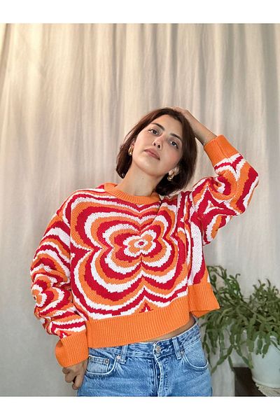 soBasic Pulover verde jacquard cu decolteu în formă de inimă