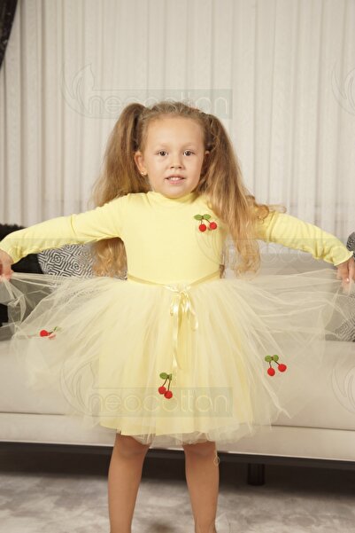 neocotton Tüllü Astarlı Esnek Kirazlı Elbise