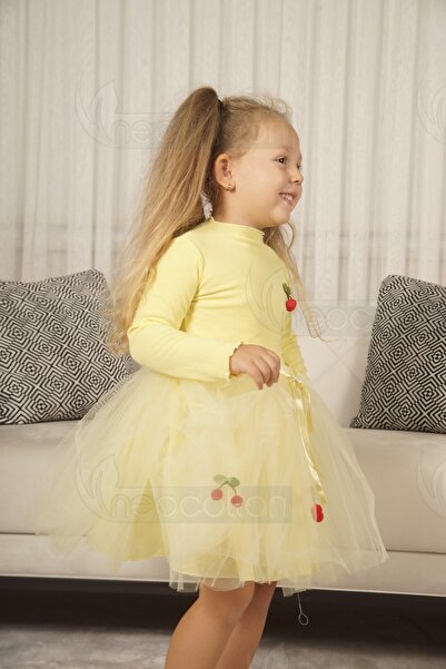 neocotton Tüllü Astarlı Esnek Kirazlı Elbise