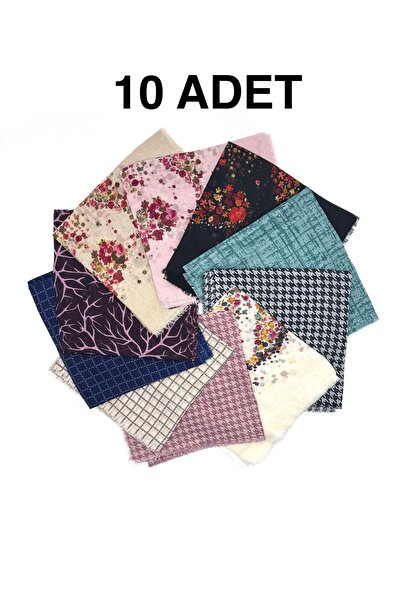 nazipek 10'lu Paket %100 Pamuklu Karışık Desen Yazma Sökme Eşarp 100x100 Topt...
