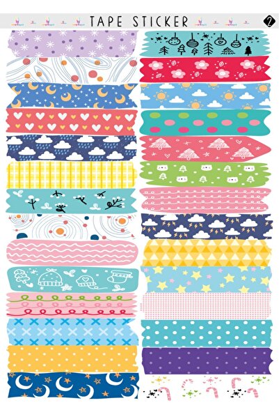 colortouch Tape Sticker , Bant Sticker Model 2 , 56 Adet ( 2 Sayfa , Boyut A5 )