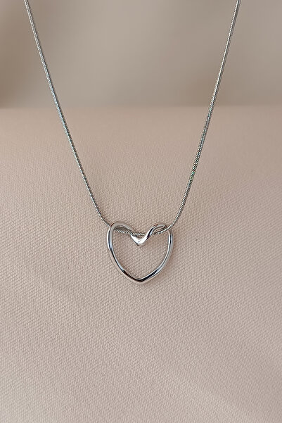COSİTA Kalp Büküm Minimal Tasarım Çelik Trend Silver Kolye