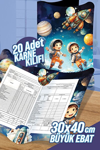 colortouch Astronot Temalı A4 Karne Kabı Kılıfı 20 Adet Büyük Ebat 30x40 cm İlkokul Karne Kılıfı Karne Süsleme