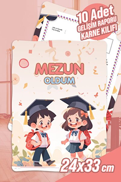colortouch Mezun çocuklar A4 Anaokulu Ana Sınıfı Gelişim Raporu Karne Kılıfı ( Kabı ) 10 Adet Karne Süsleme