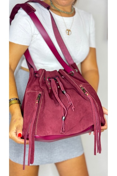 Tuvita Collection Bodrum 100% Real Suede Leather Handmade Women's Burgundy Sh...